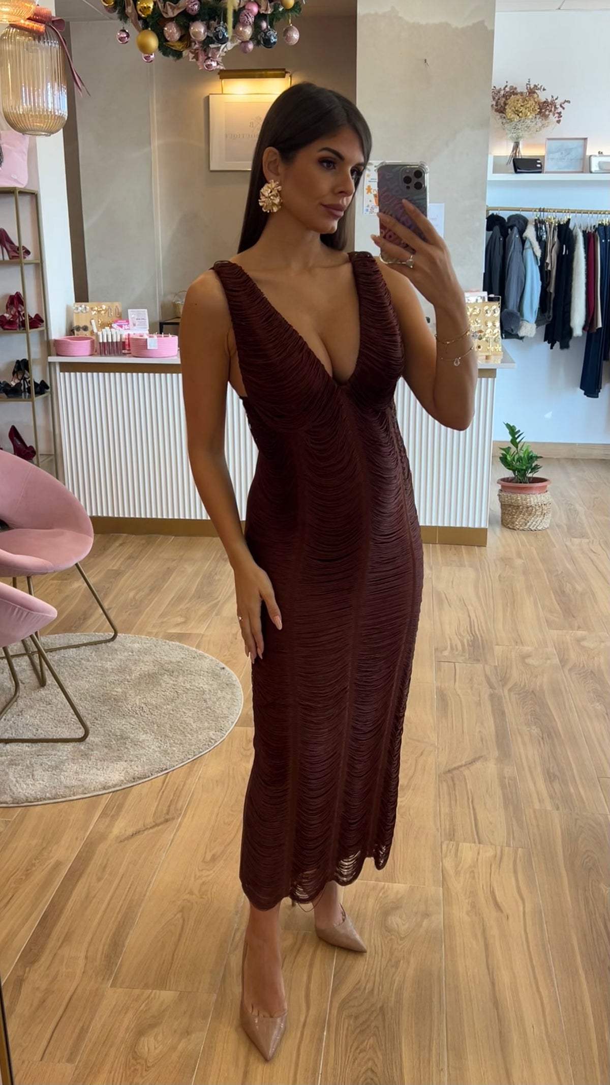 Vestido Bandage Flecos Chocolate Sin Mangas