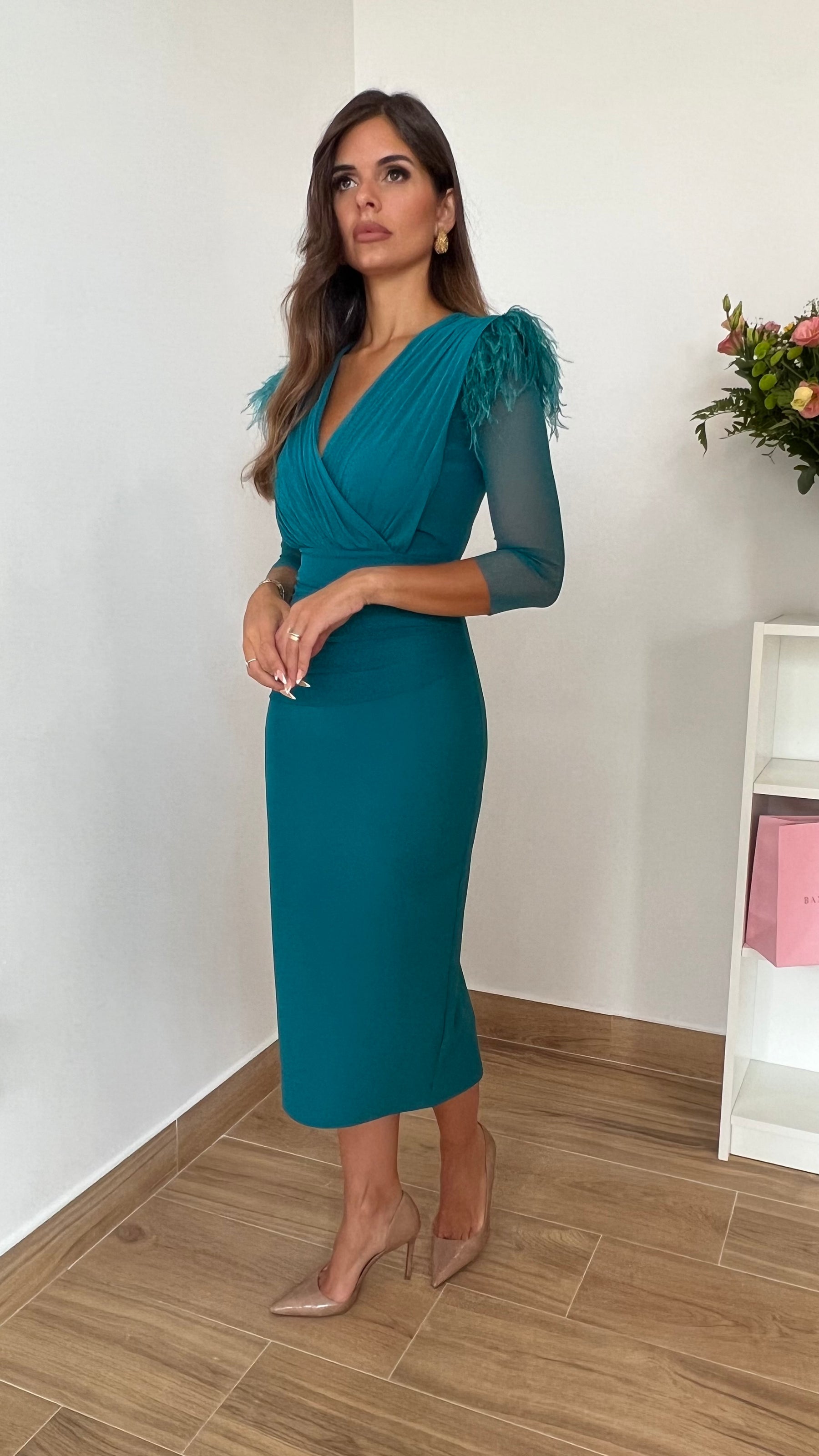 Vestido Leonor Escote V Océano “Made in Spain”
