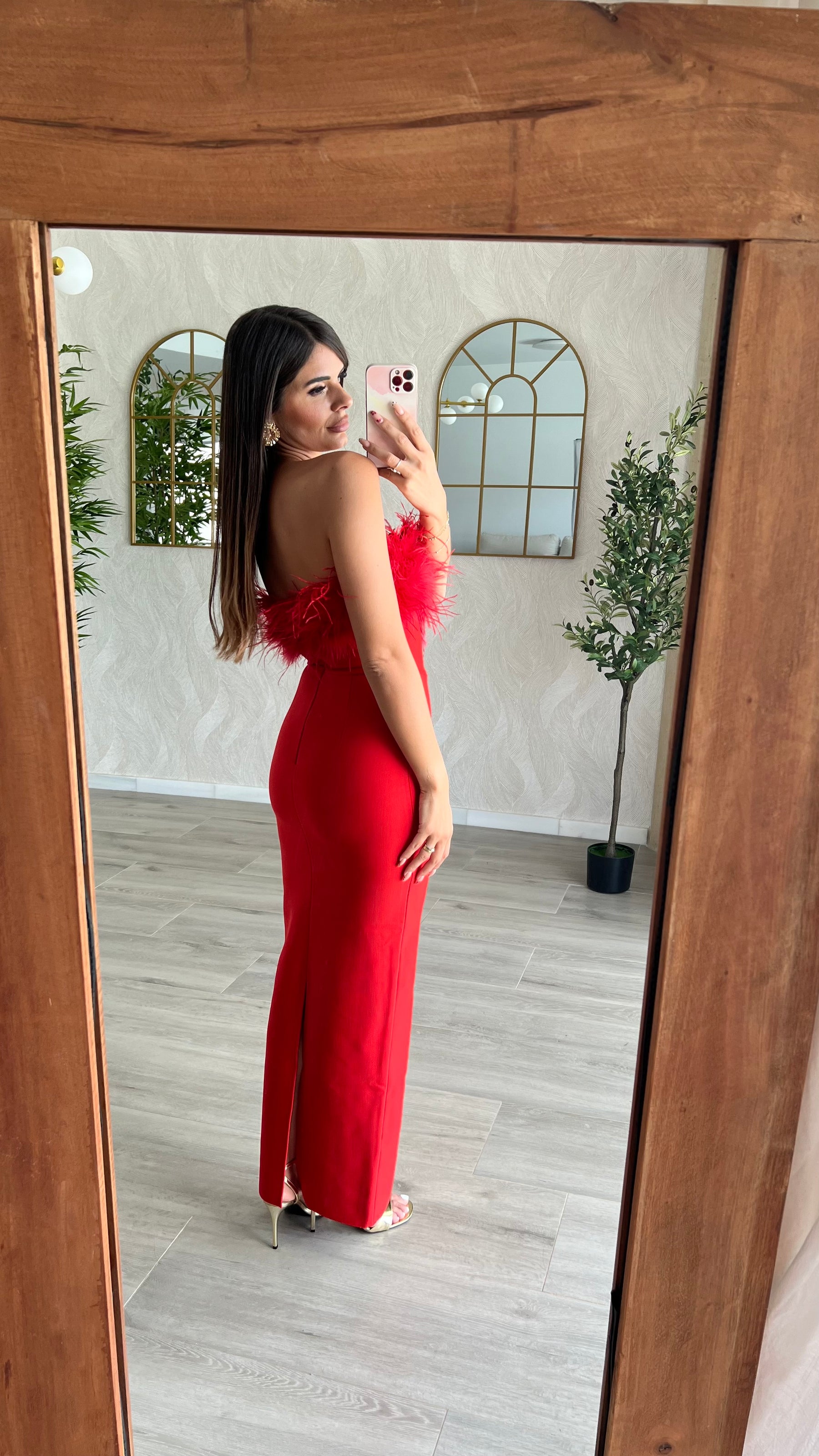 Vestido Bandage Silvia Plumas Rojo