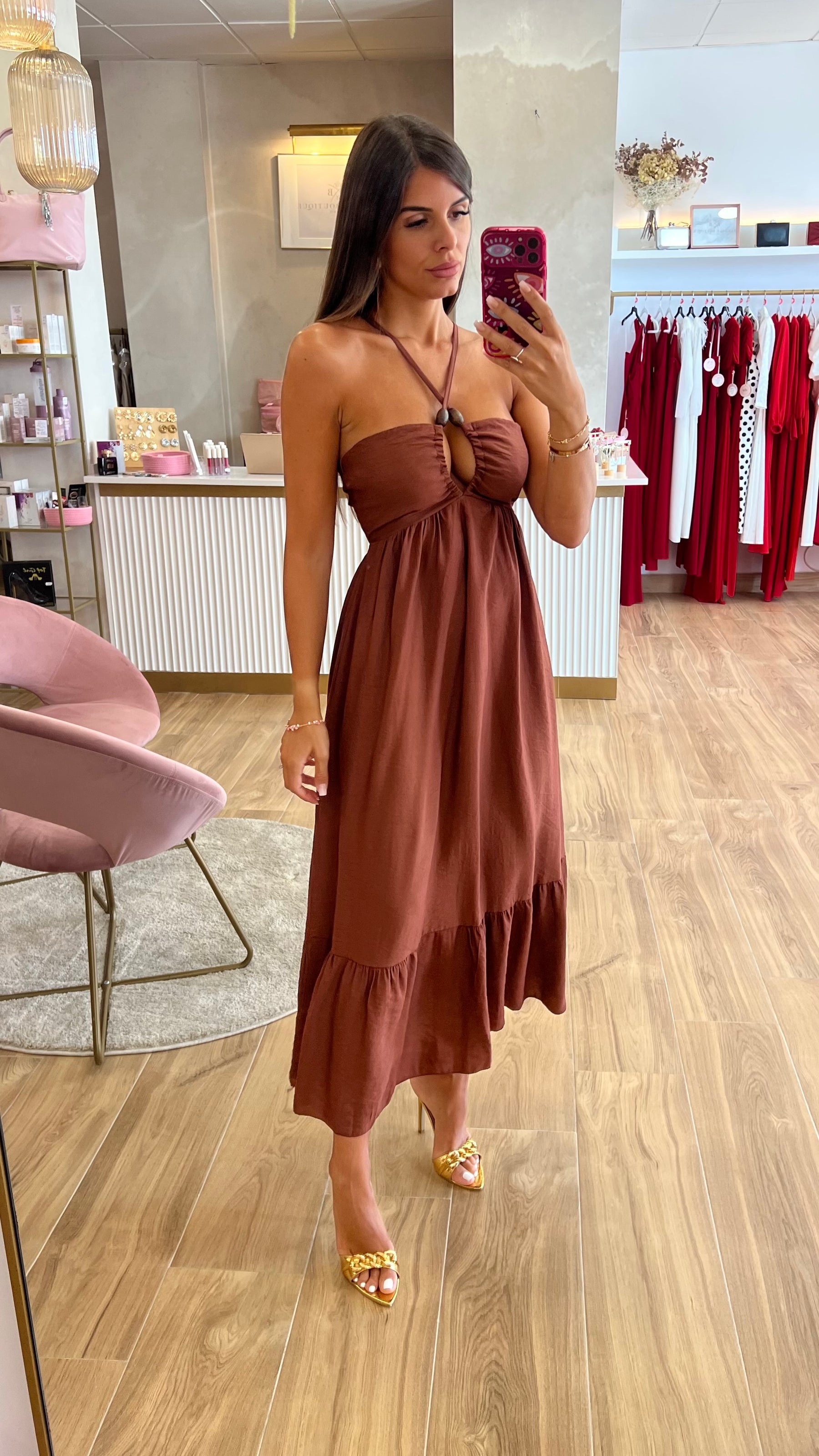 Vestido Chocolate Largo Coquitos