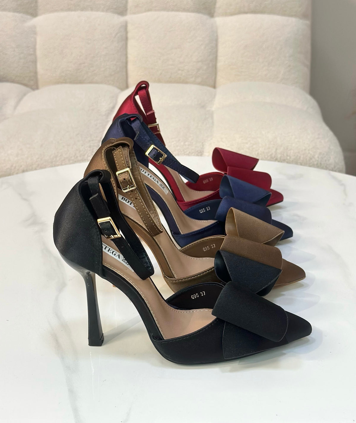 Zapato Tacón Hebilla Lazo Satén