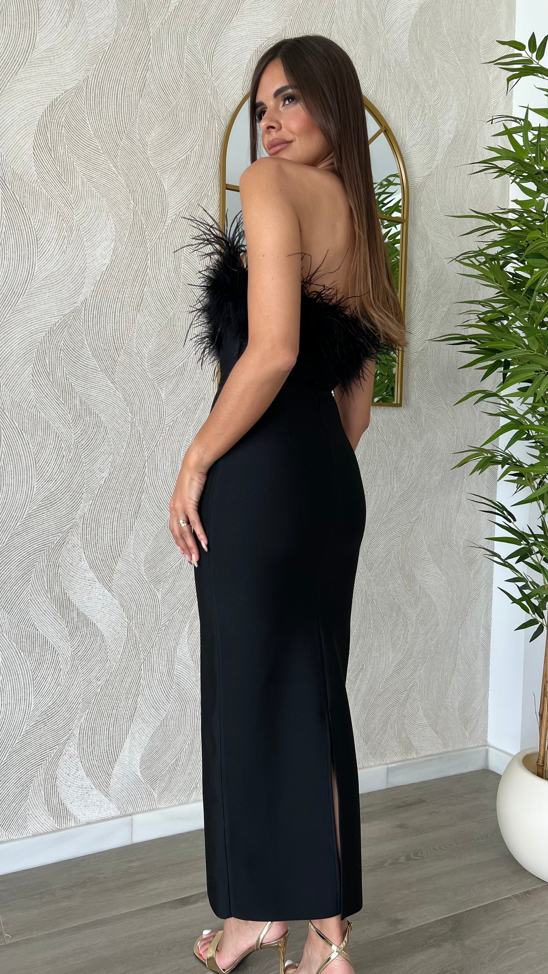 Vestido Bandage Silvia Plumas Negro