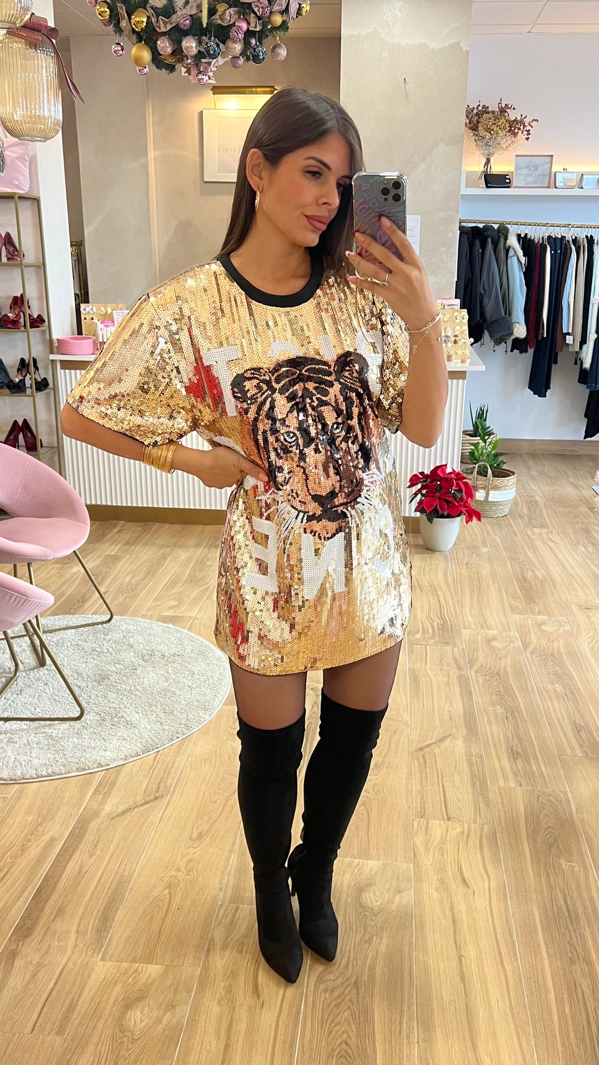 Vestido Lentejuelas Tigre Oro