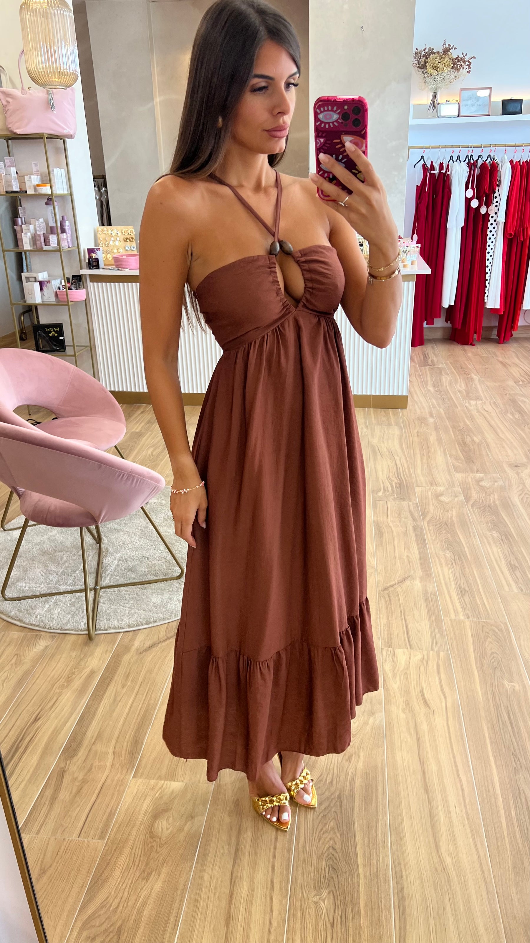 Vestido Chocolate Largo Coquitos