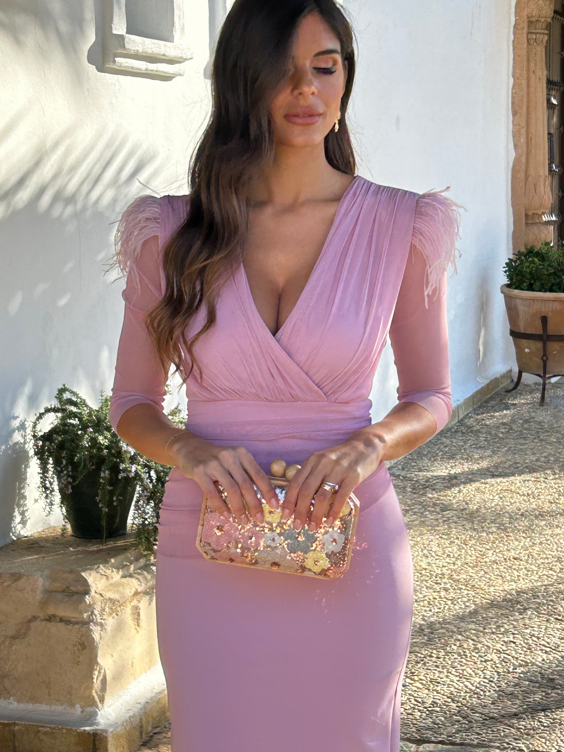 Vestido Leonor Rosa Maquillaje “Made in Spain” Escote V