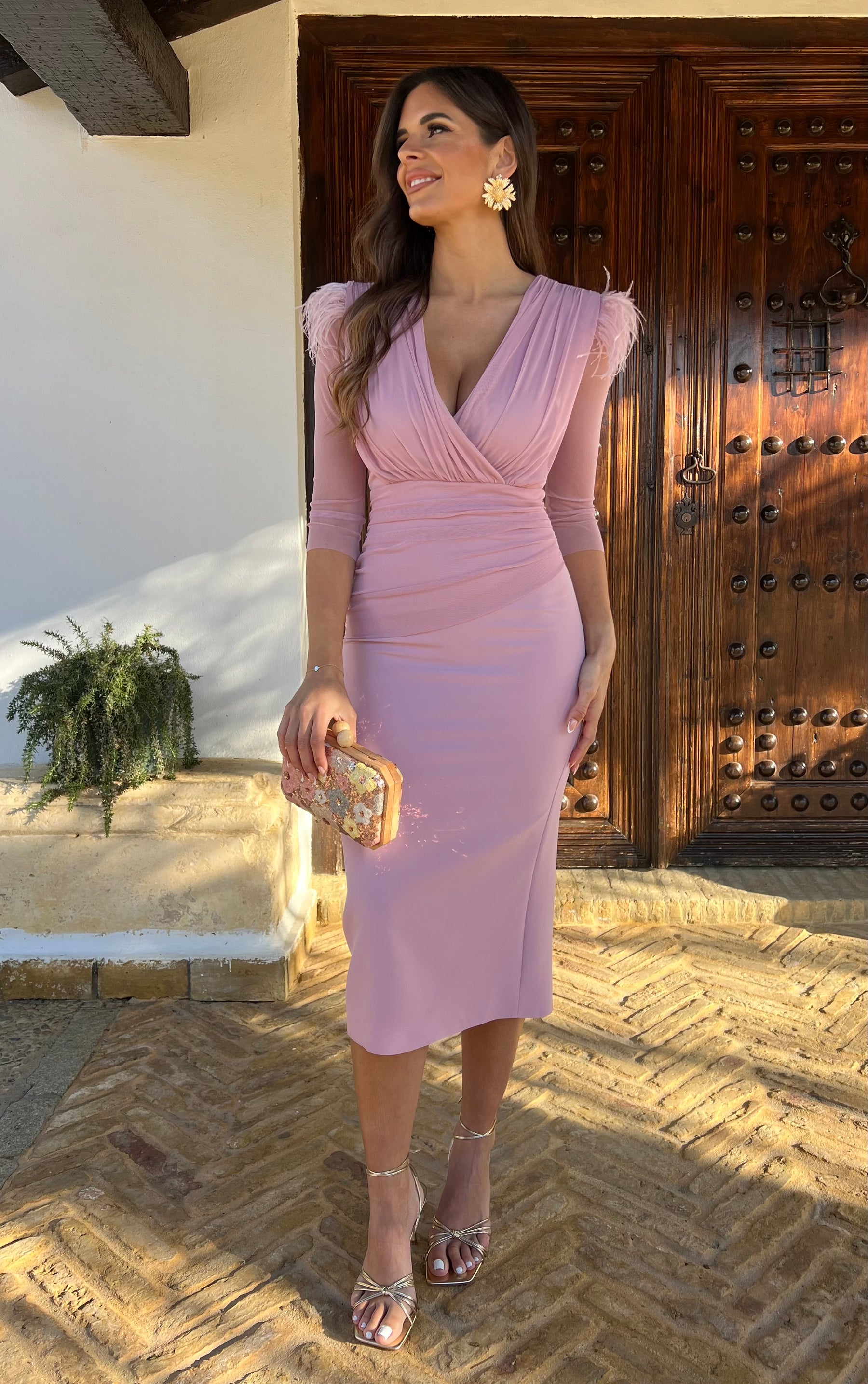 Vestido Leonor Rosa Maquillaje “Made in Spain” Escote V