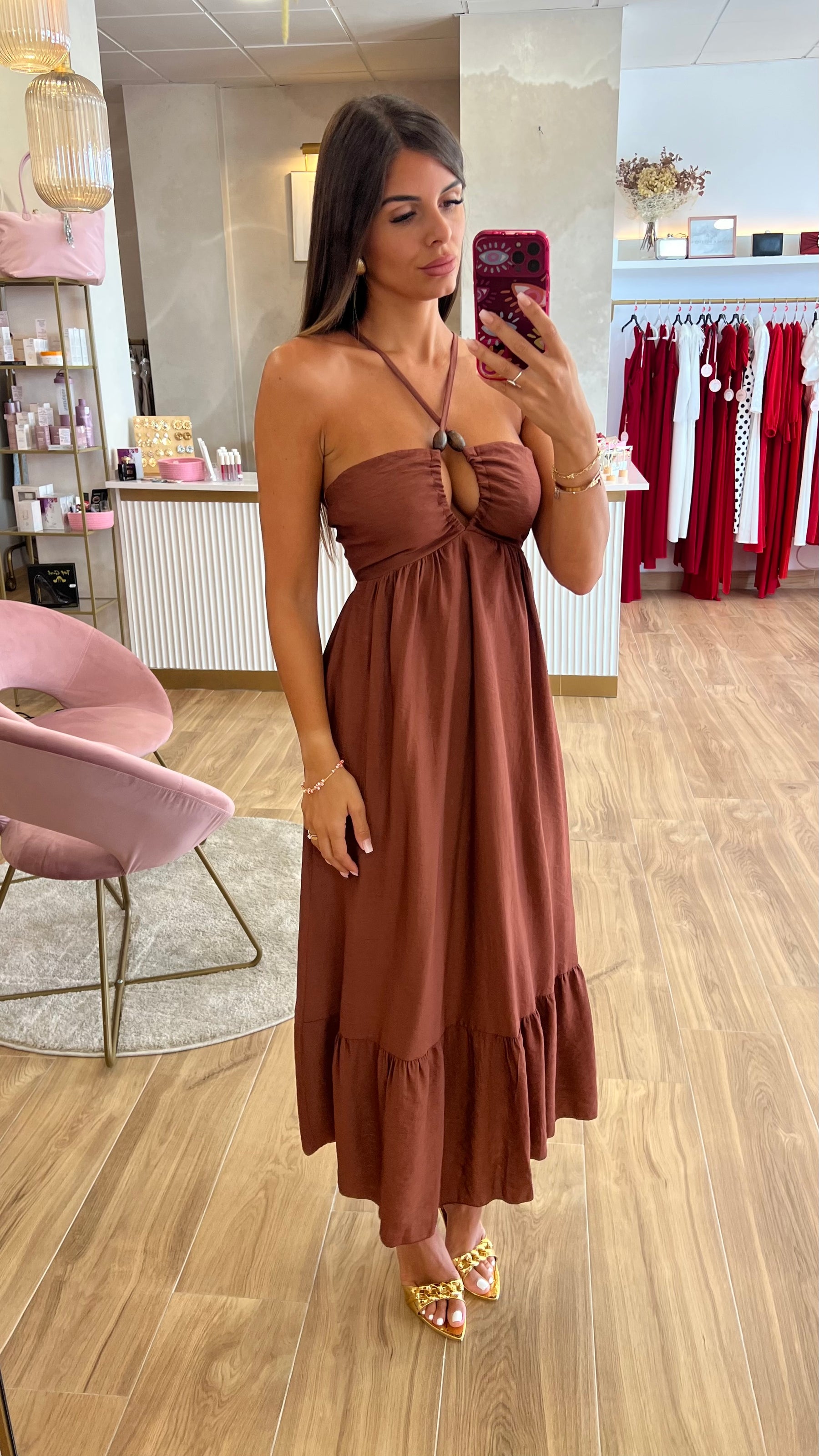 Vestido Chocolate Largo Coquitos