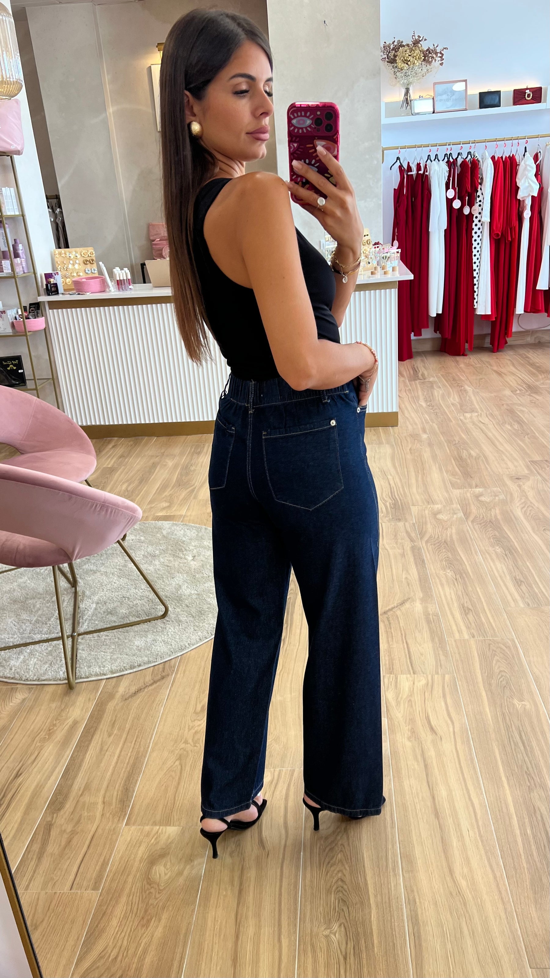 Pantalón Fluido Efecto Denim