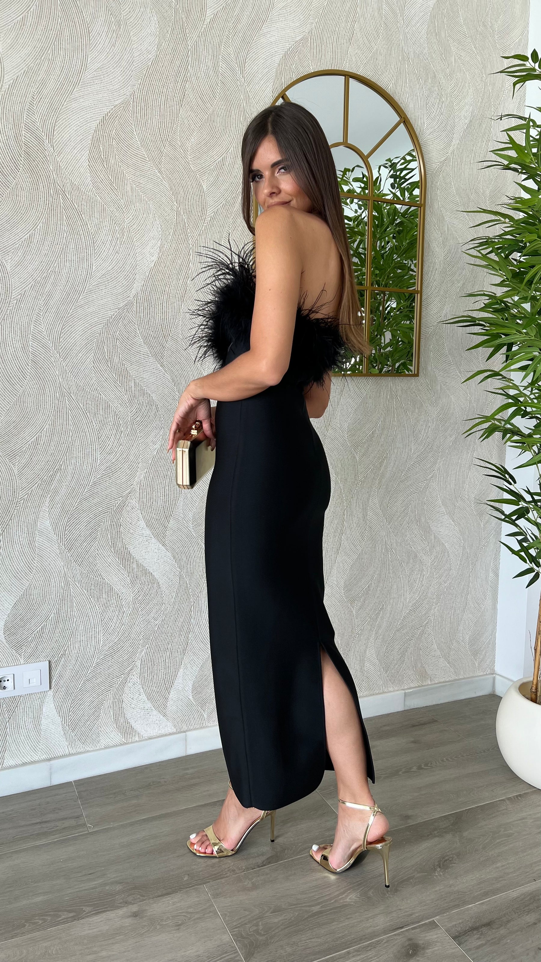 Vestido Bandage Silvia Plumas Negro