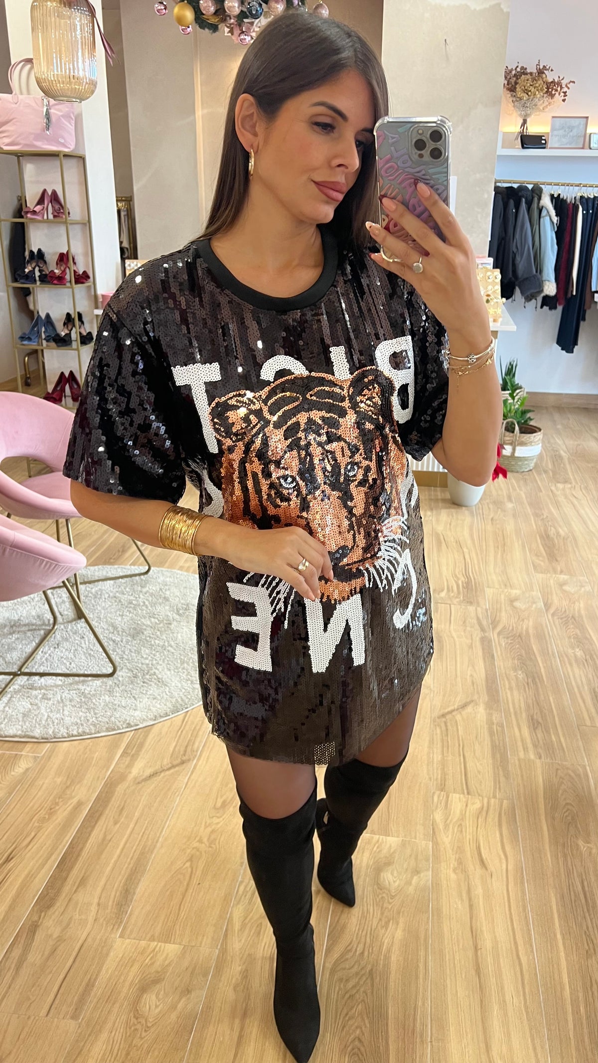 Vestido Lentejuelas Tigre Negro