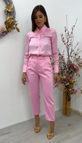 Pantalón Pinzas Satinado Rosa