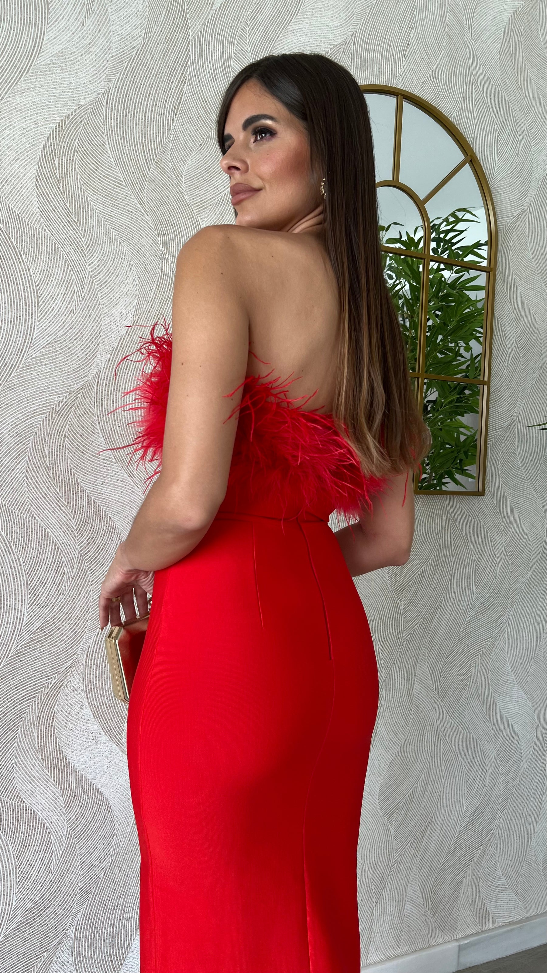 Vestido Bandage Silvia Plumas Rojo