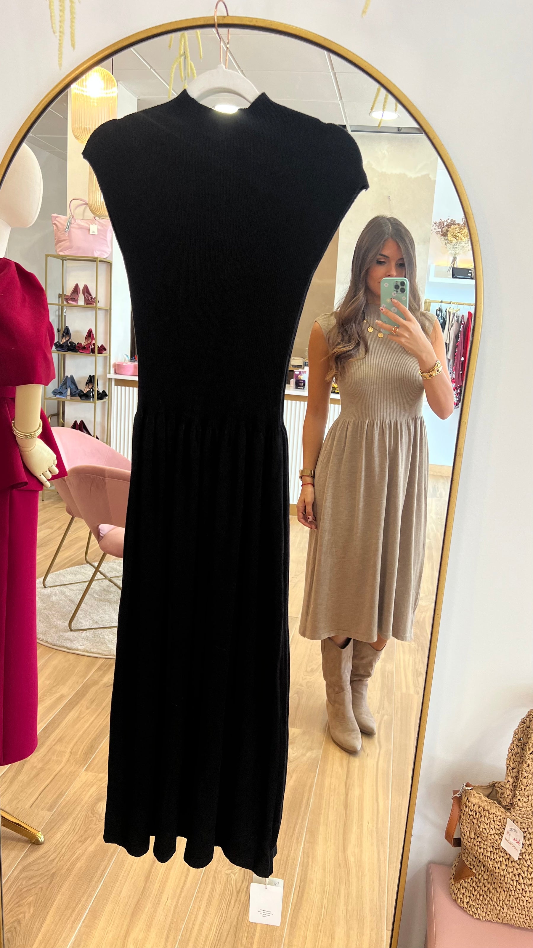 Vestido Punto Canalé Negro