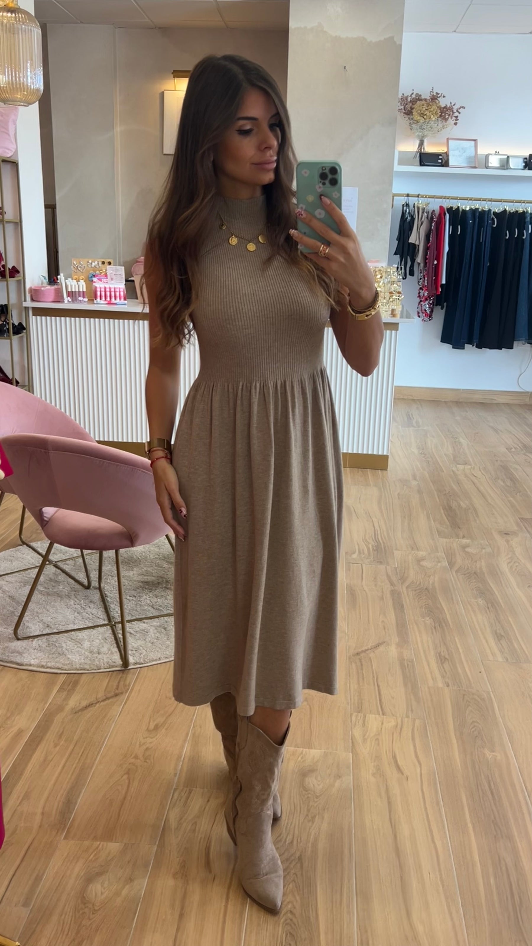 Vestido Punto Canalé Topo