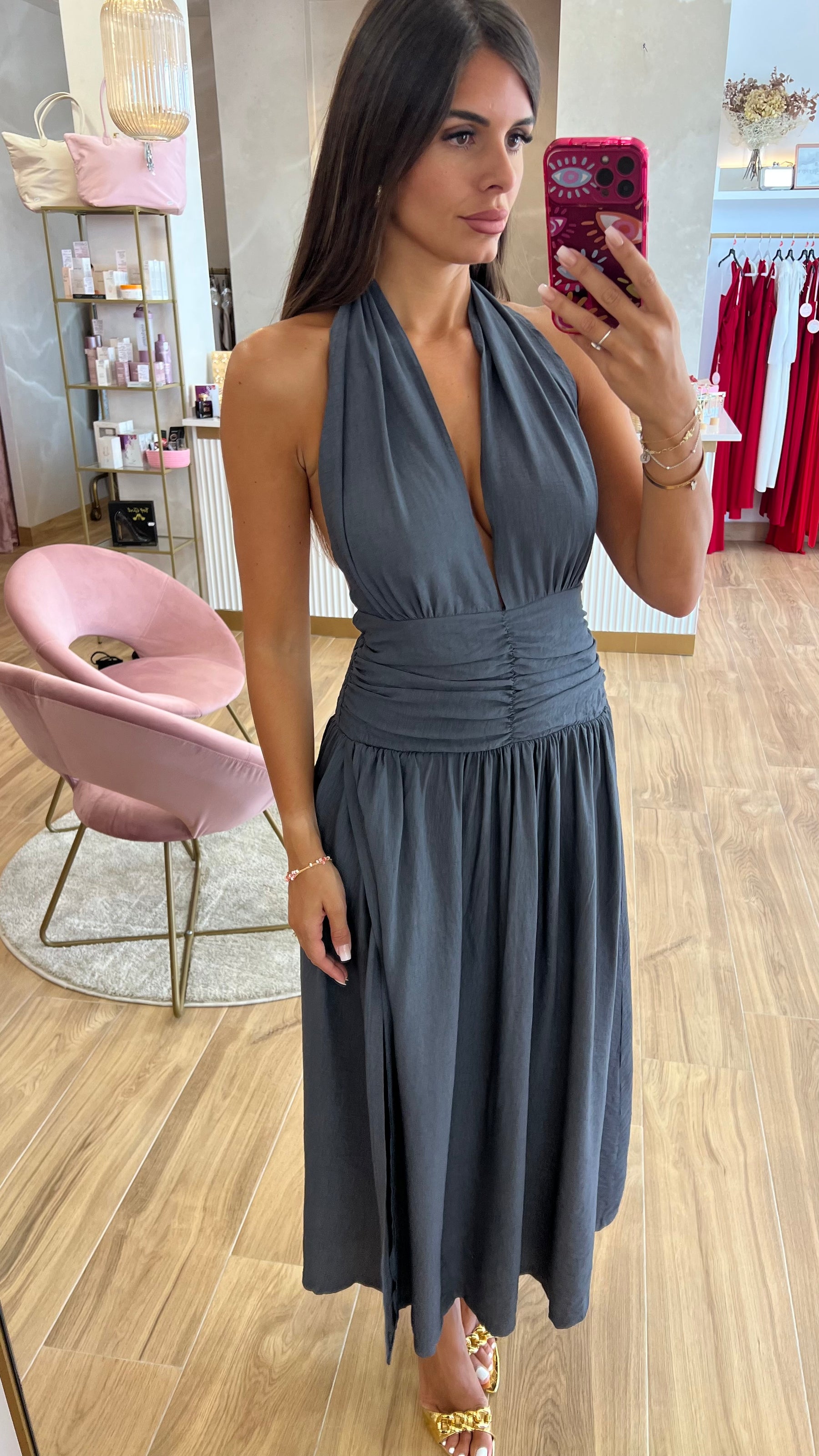 Vestido Halter Gris Oscuro