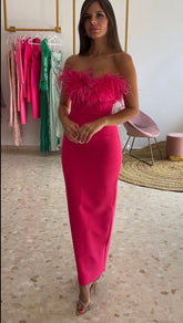 Vestido Bandage Silvia Plumas Fucsia