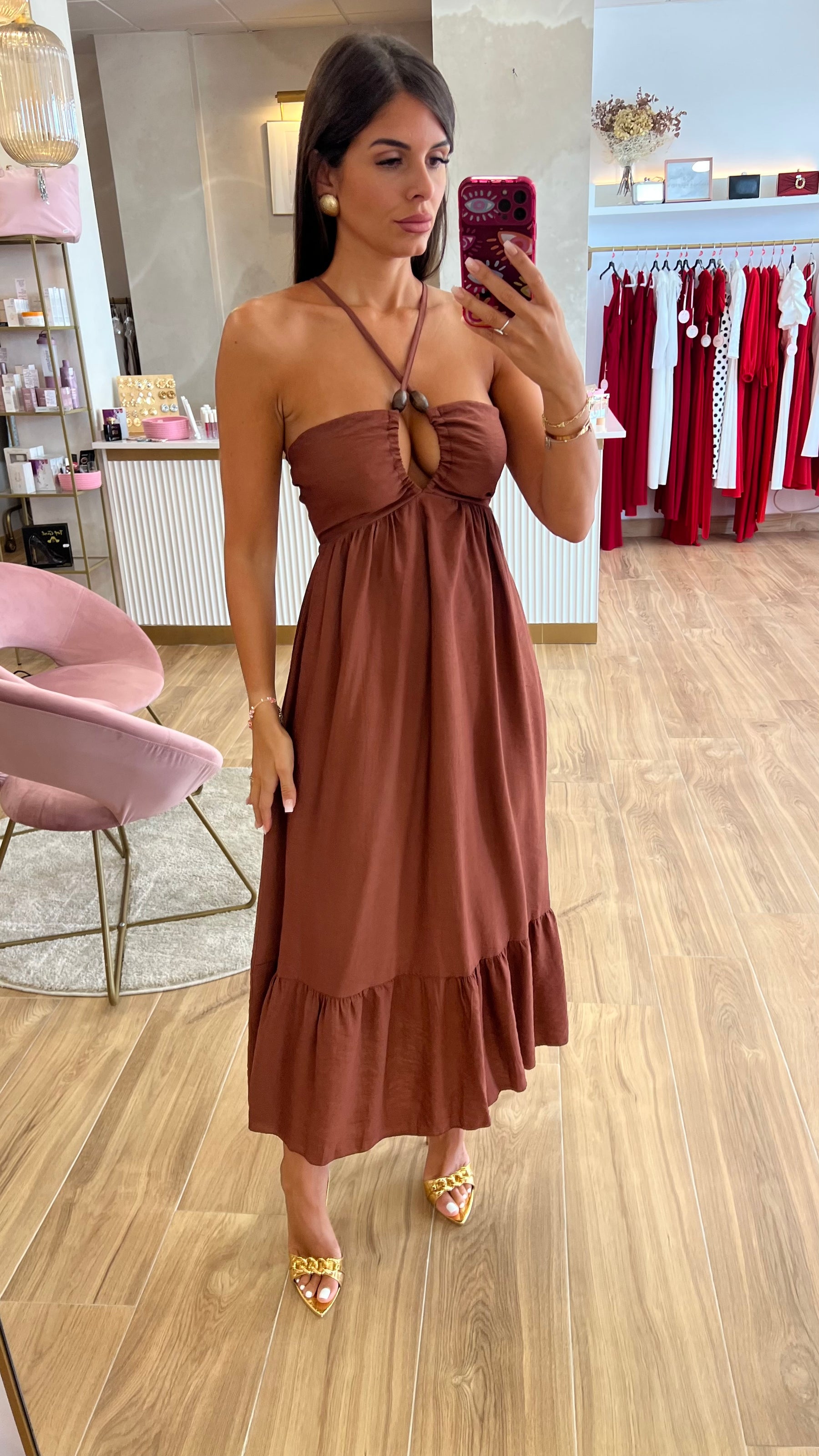 Vestido Chocolate Largo Coquitos