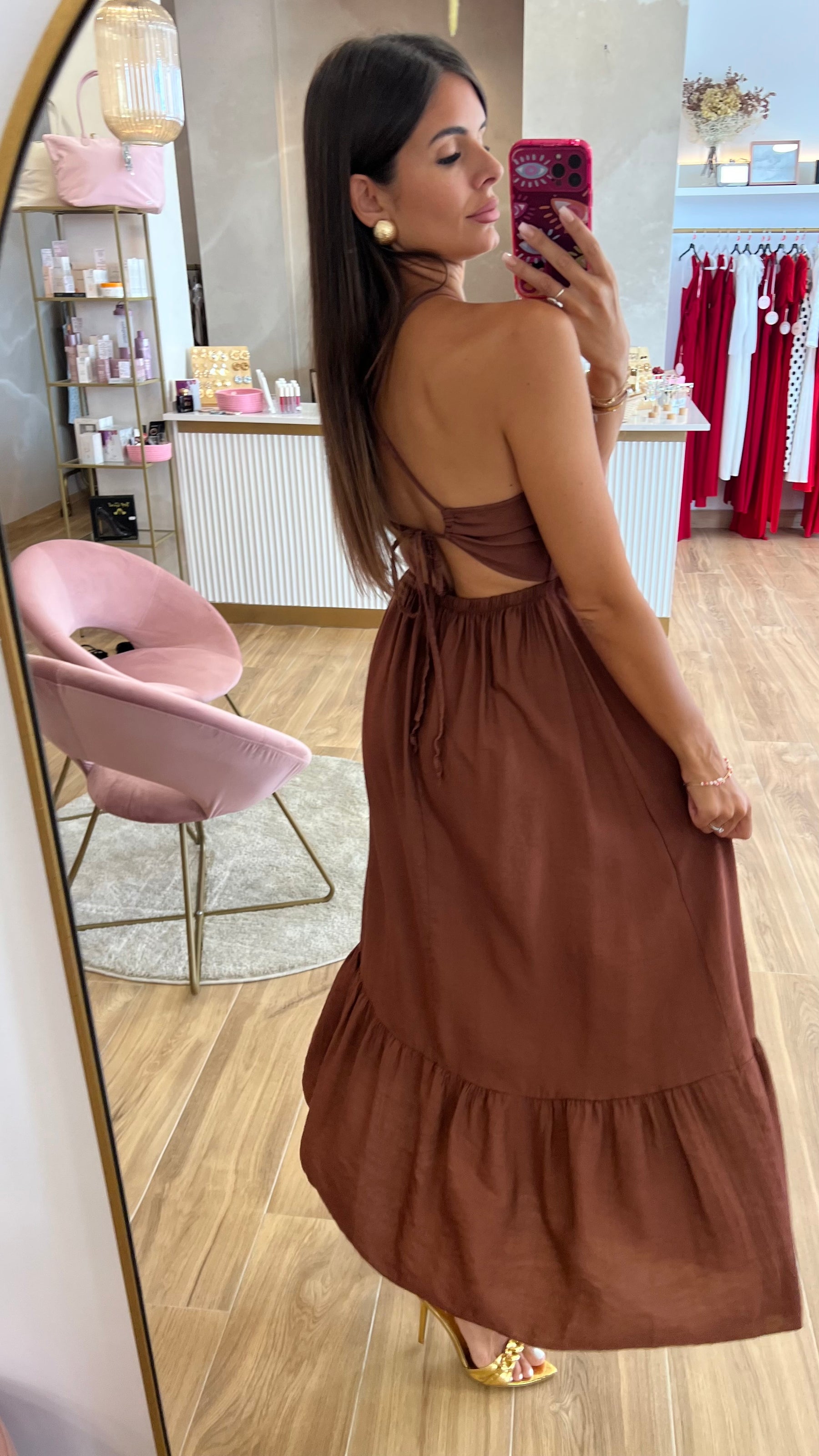 Vestido Chocolate Largo Coquitos