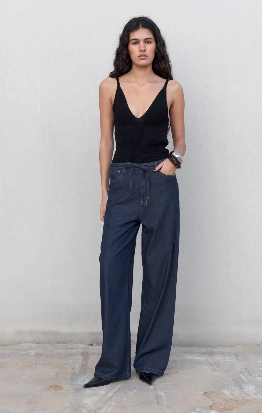 Pantalón Fluido Efecto Denim