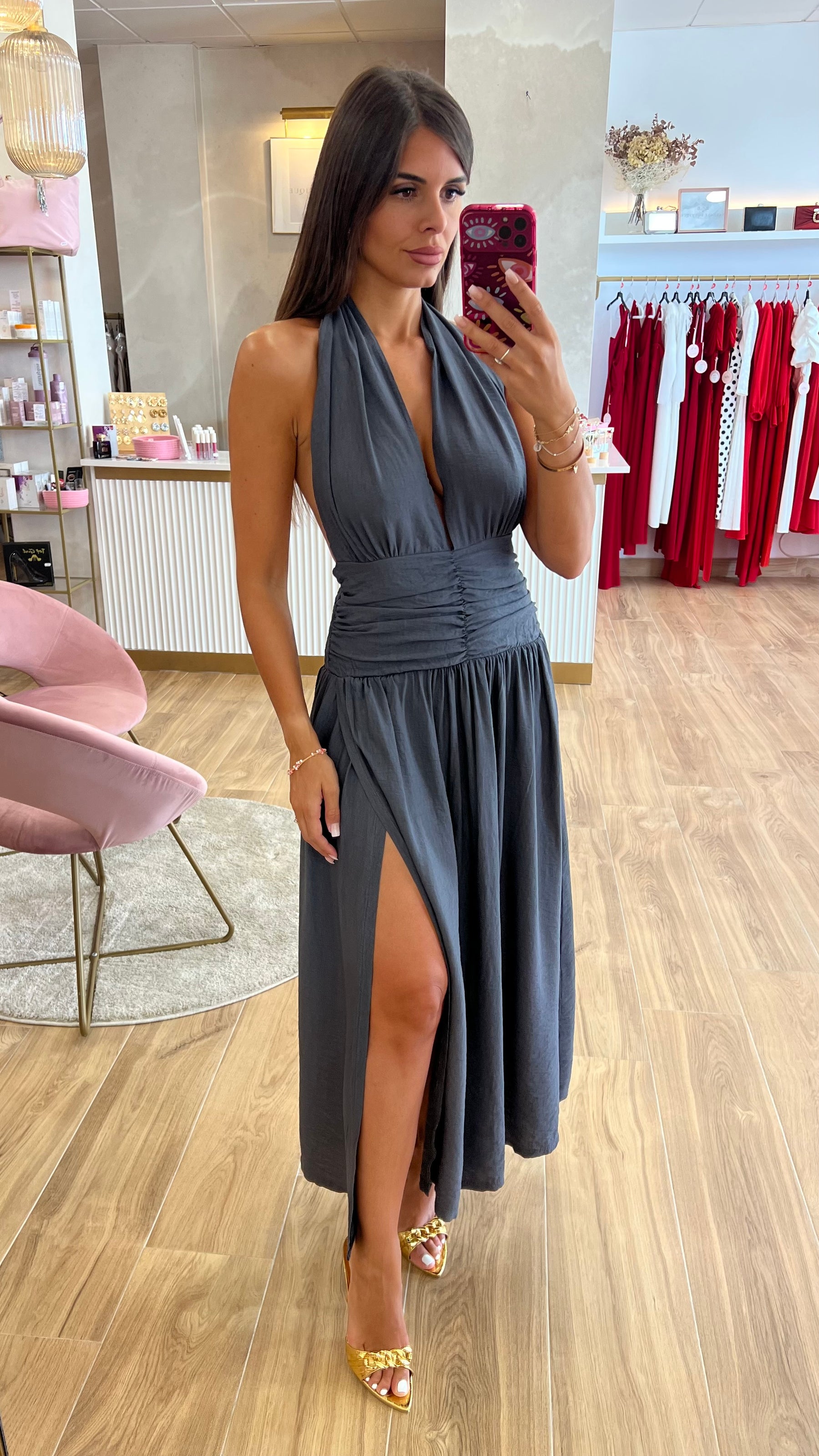 Vestido Halter Gris Oscuro