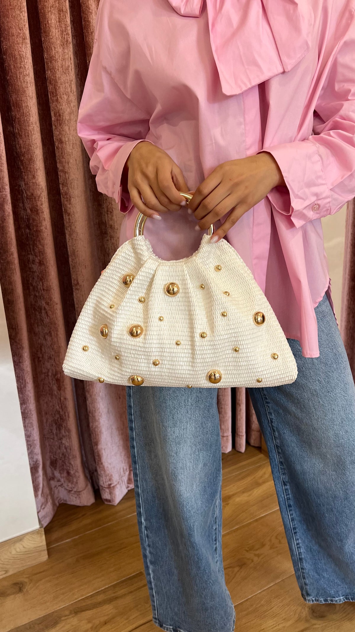 Bolso Perlas Oro Blanco