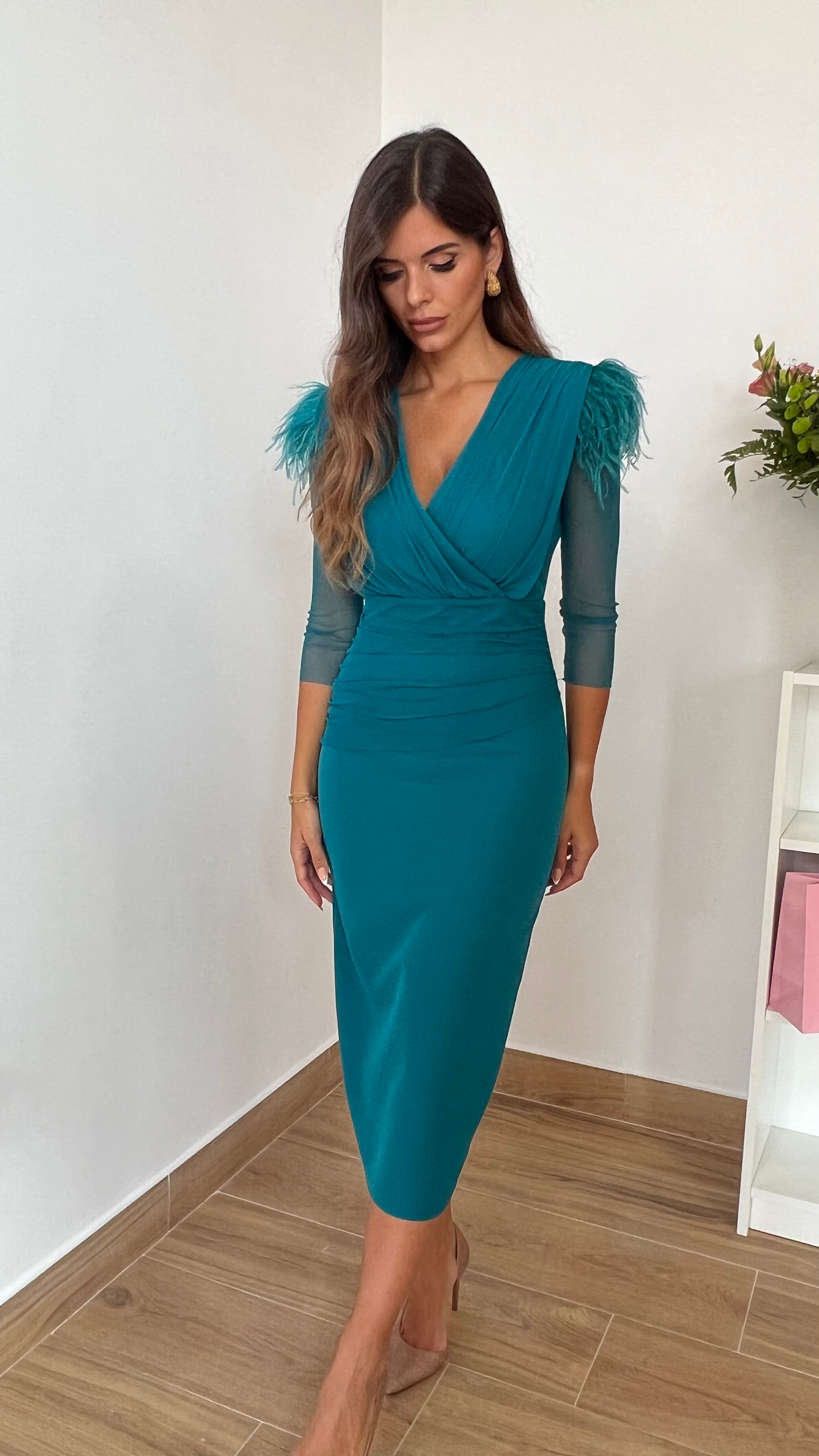 Vestido Leonor Escote V Océano “Made in Spain”