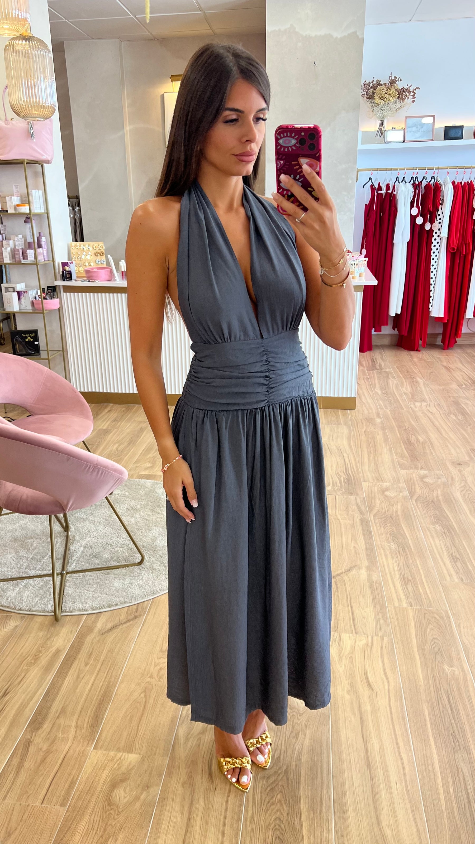 Vestido Halter Gris Oscuro