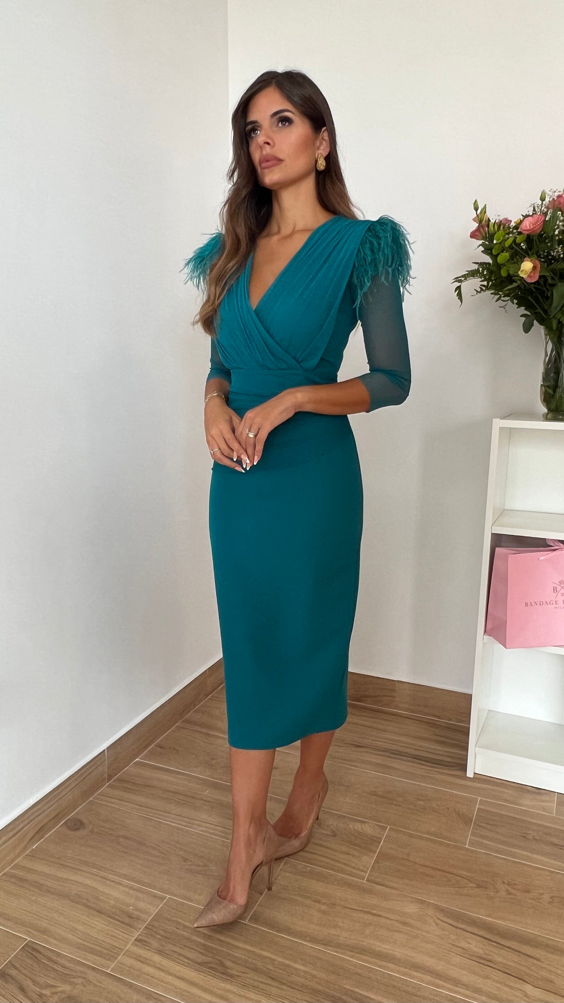 Vestido Leonor Escote V Océano “Made in Spain”