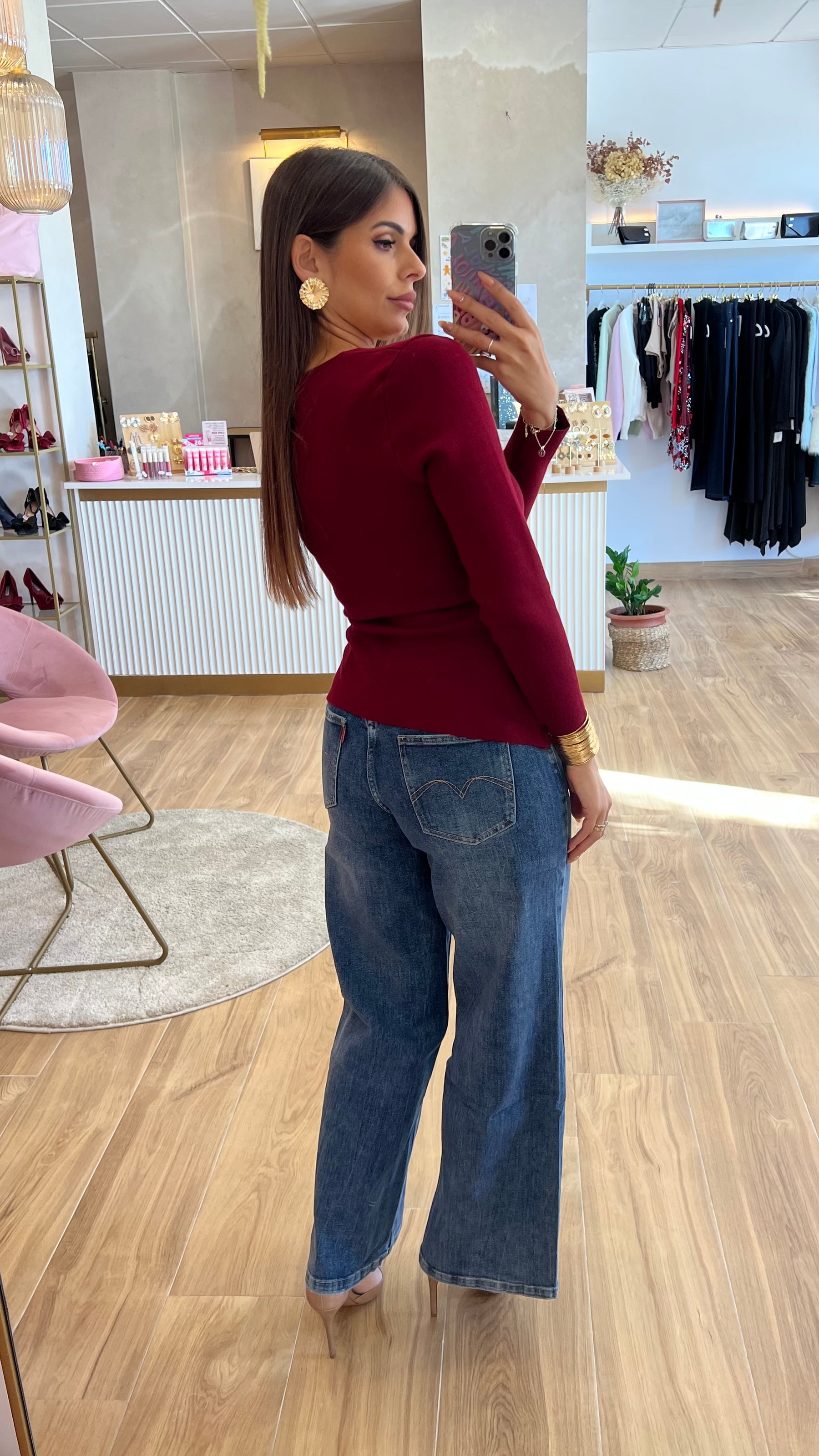 Jersey Cruzado Detalle Oro Burdeos