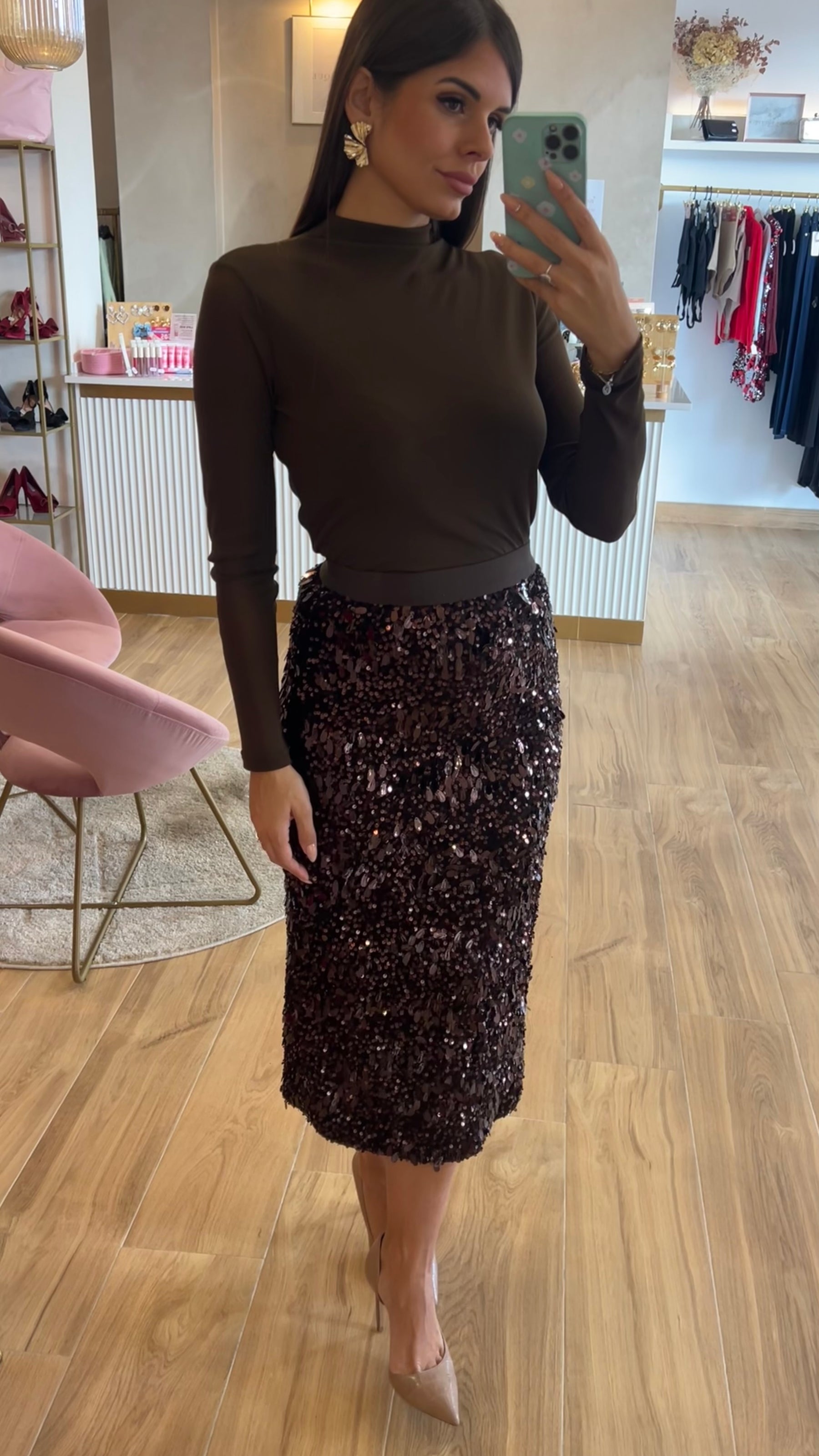 Falda Lentejuelas Marrón