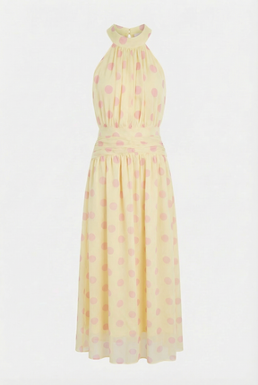 Vestido Amarillo Lunar Rosa
