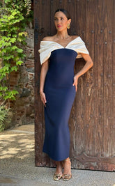 Vestido Escote Bicolor Marino