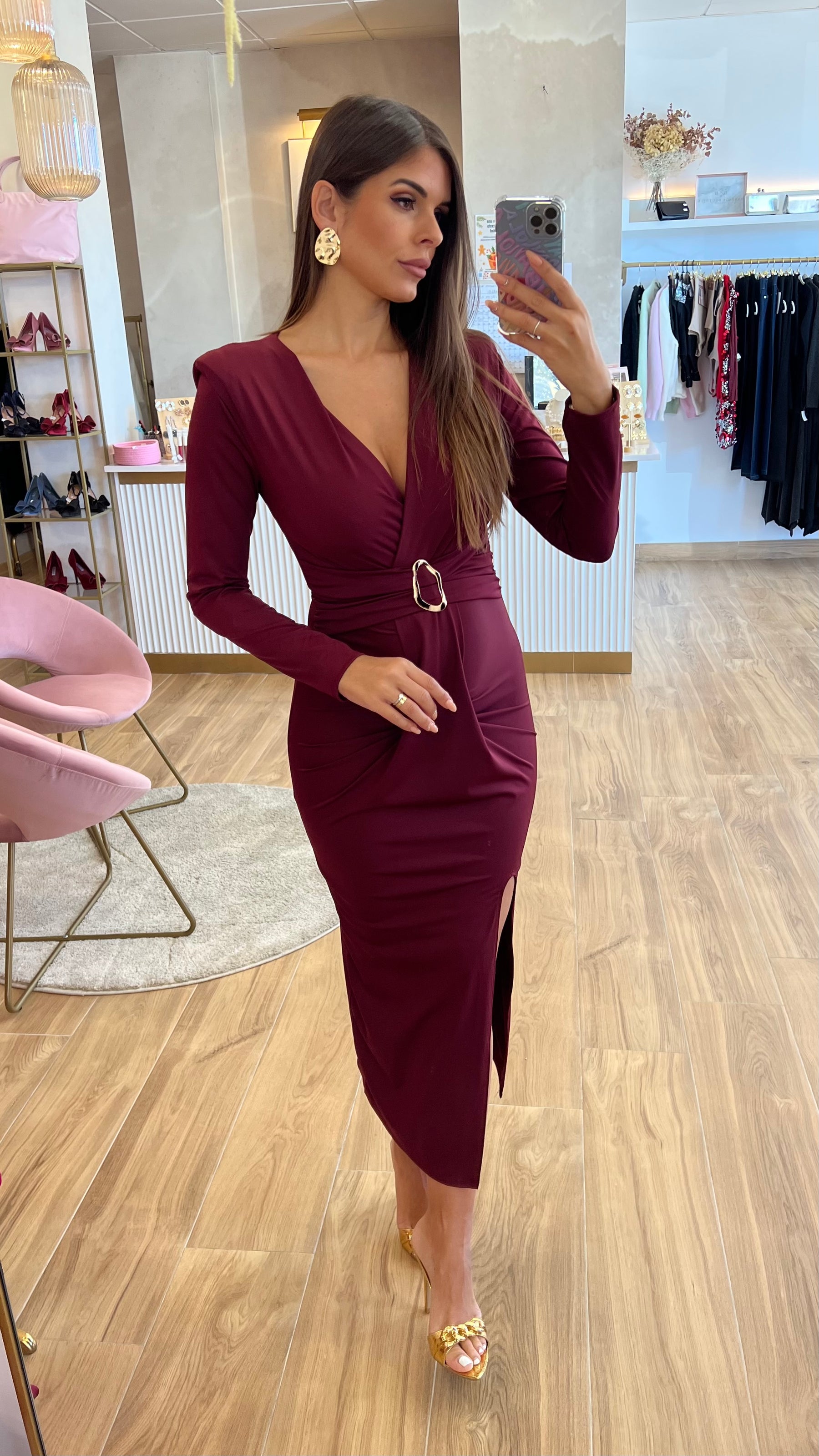 Vestido Drapeado Burdeos