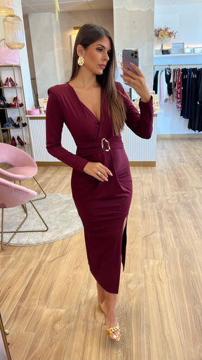 Vestido Drapeado Burdeos