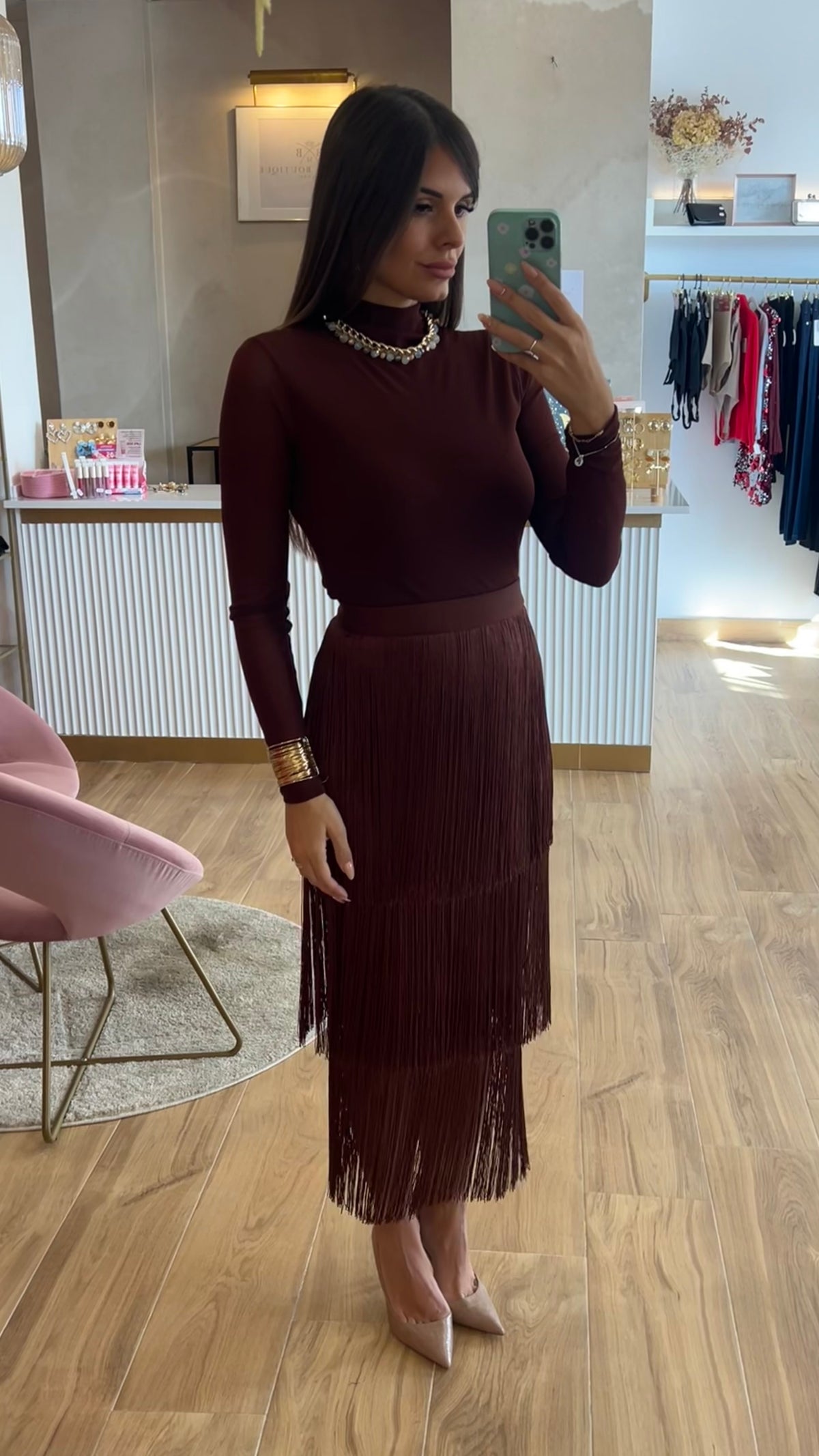 Falda Bandage Midi Flecos Chocolate