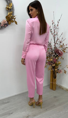 Pantalón Pinzas Satinado Rosa