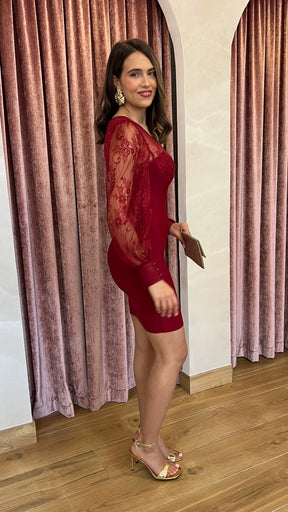 Vestido Bandage Mangas Encaje
