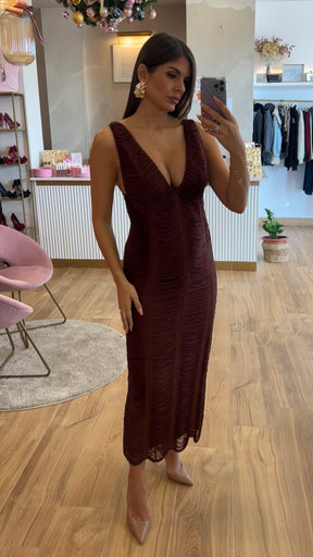 Vestido Bandage Flecos Chocolate Sin Mangas