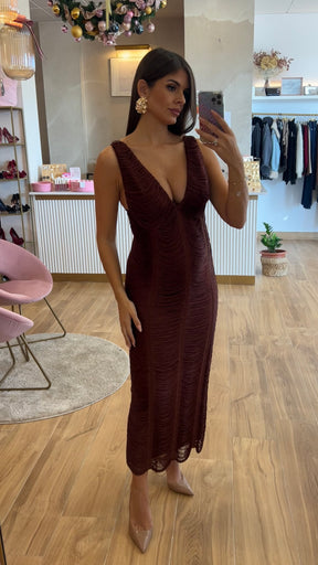 Vestido Bandage Flecos Chocolate Sin Mangas