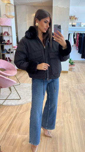 Chaqueta Acolchada Forro Borreguito - Negro Premium