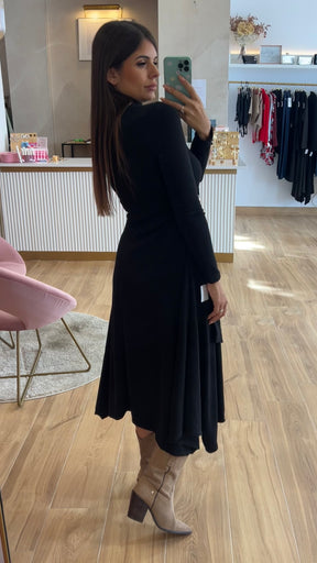 Vestido Midi Punto Premium Manga Larga Negro
