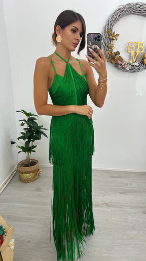 Vestido Bandage Cancún Verde Flecos Edición Limitada