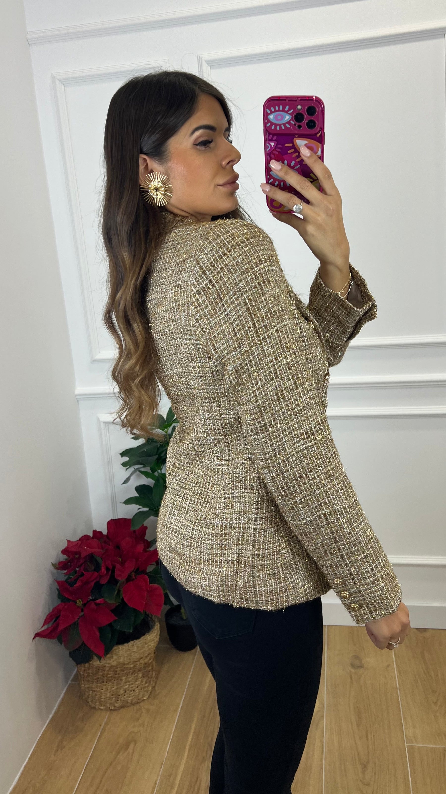 Chaqueta Blazer Tweed Dorado