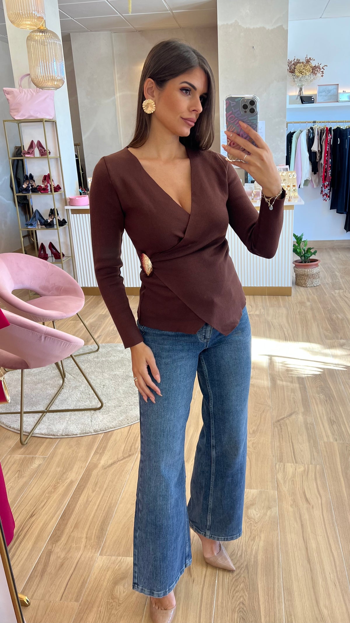 Jersey Cruzado Detalle Oro Marrón