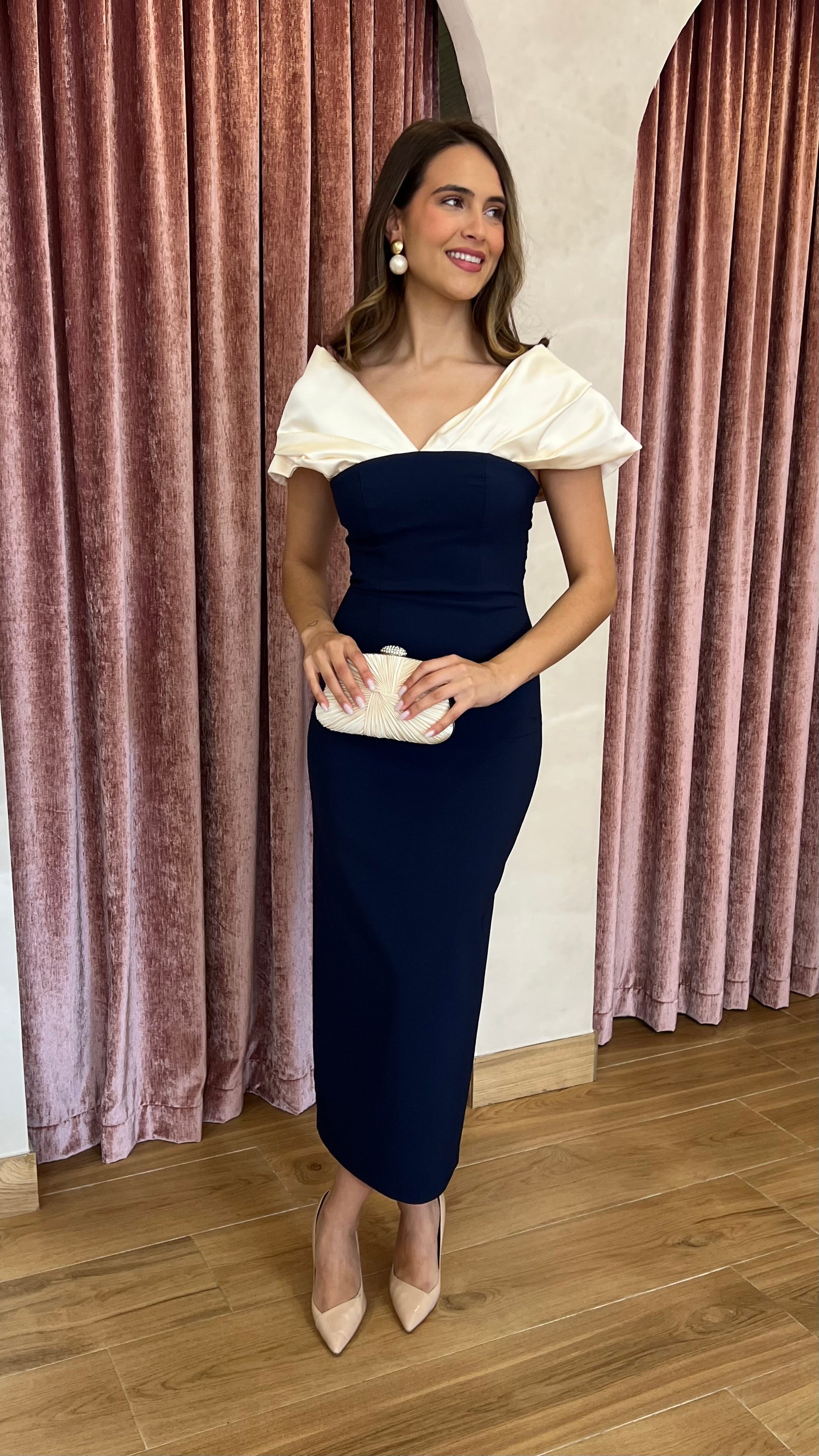 Vestido Escote Bicolor Marino