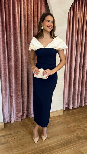 Vestido Escote Bicolor Marino