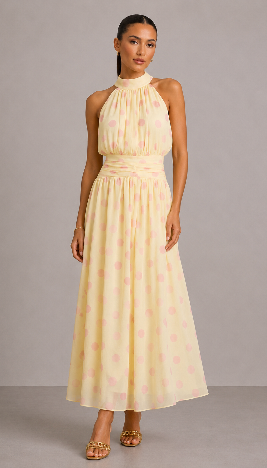 Vestido Amarillo Lunar Rosa