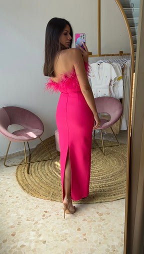 Vestido Bandage Silvia Plumas Fucsia