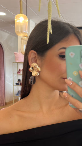 Pendientes Flor Piedra Gris