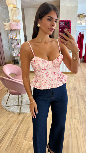 Top Corsetero Flores Rosa